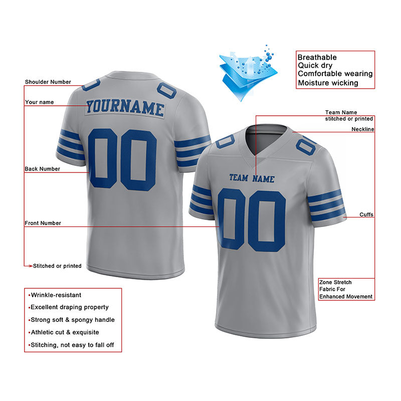 customized authentic football jersey gray royal mesh