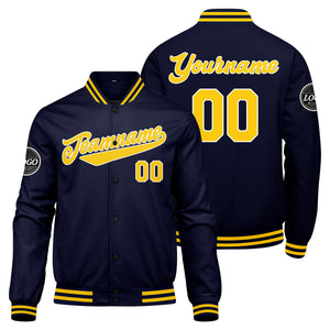 Chaqueta universitaria personalizada estilo Letterman para hombres-mujeres y jóvenes-color azul marino y amarillo