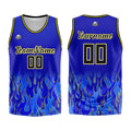Uniforme de baloncesto personalizado Royal Flame con tu logotipo-nombre y número impresos