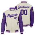 Chaqueta universitaria personalizada estilo Letterman para hombres-mujeres y jóvenes-color morado y crema