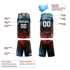 Uniforme de baloncesto personalizado de Water and Fire con tu logotipo-nombre y número impresos