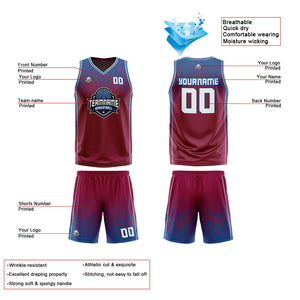 Traje de baloncesto reversible personalizado rojo-blanco y azul para adultos y niños