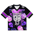 Camiseta de fútbol personalizada con nombre y número del equipo bordados y estampados-estilo grafiti con calavera -Morado