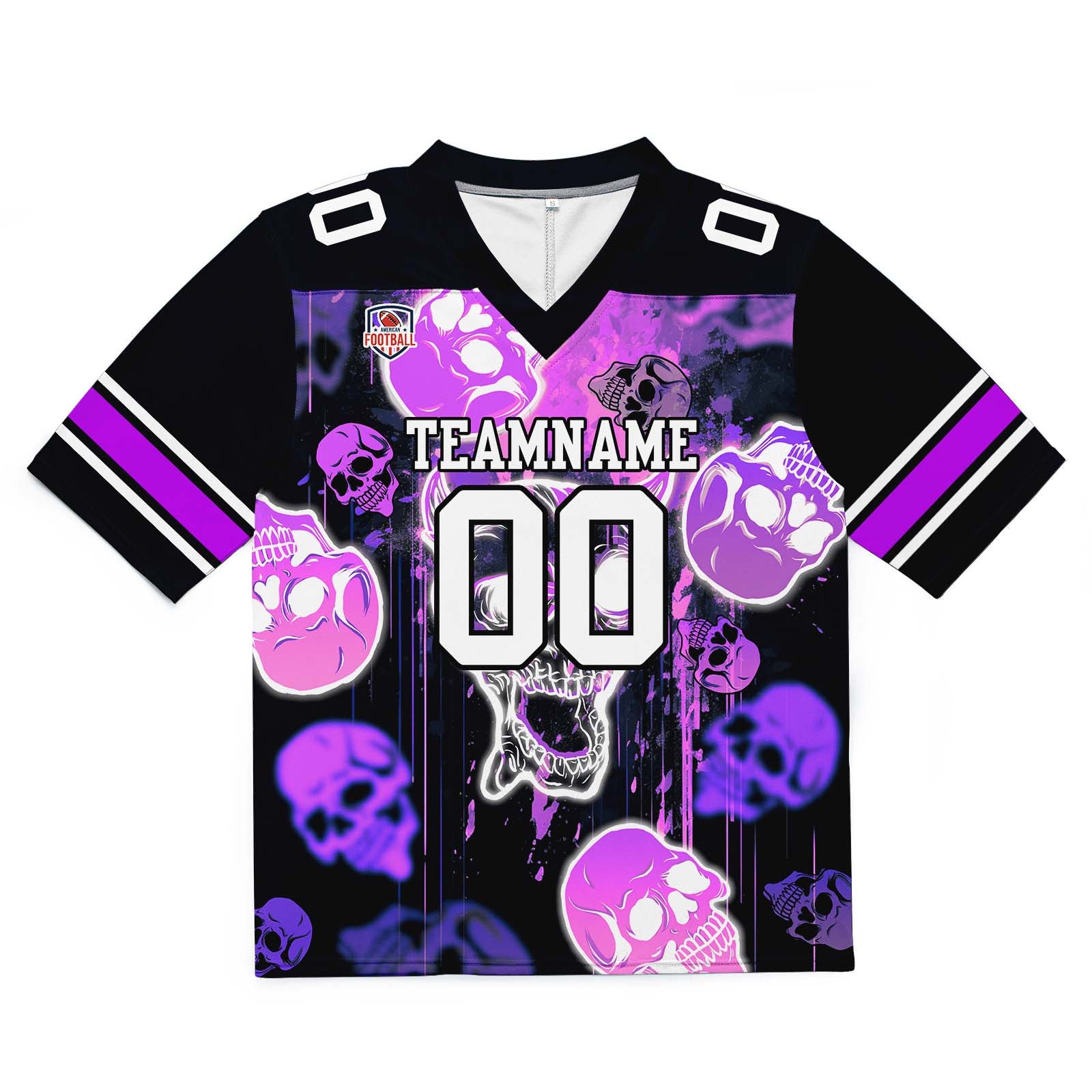 Camiseta de fútbol personalizada con nombre y número del equipo bordados y estampados-estilo grafiti con calavera -Morado