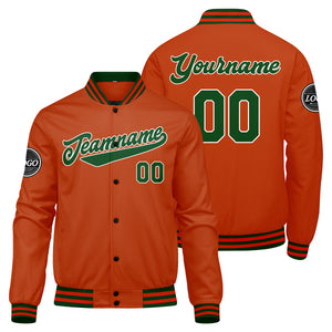 Chaqueta universitaria personalizada estilo Letterman para hombres-mujeres y jóvenes-color verde oscuro y naranja