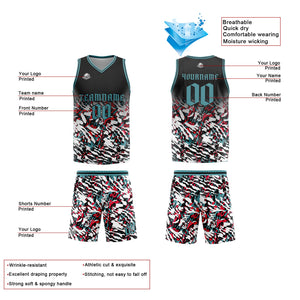Uniforme de baloncesto personalizado en negro-rojo y verde con tu logotipo-nombre y número impresos