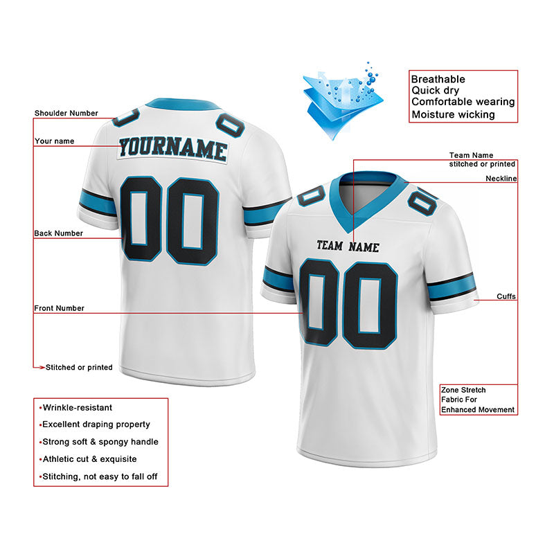 customized  authentic football jersey white black -panther blue mesh