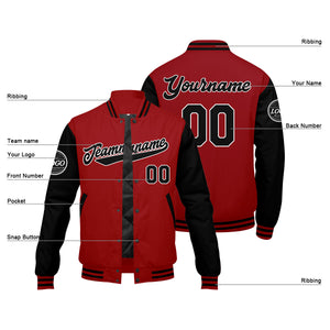 Chaqueta universitaria personalizada estilo Letterman para hombres-mujeres y jóvenes-color rojo y negro