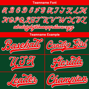 Camiseta de béisbol personalizada con diseño bordado & estilo hip hop & color verde oscuro-rojo