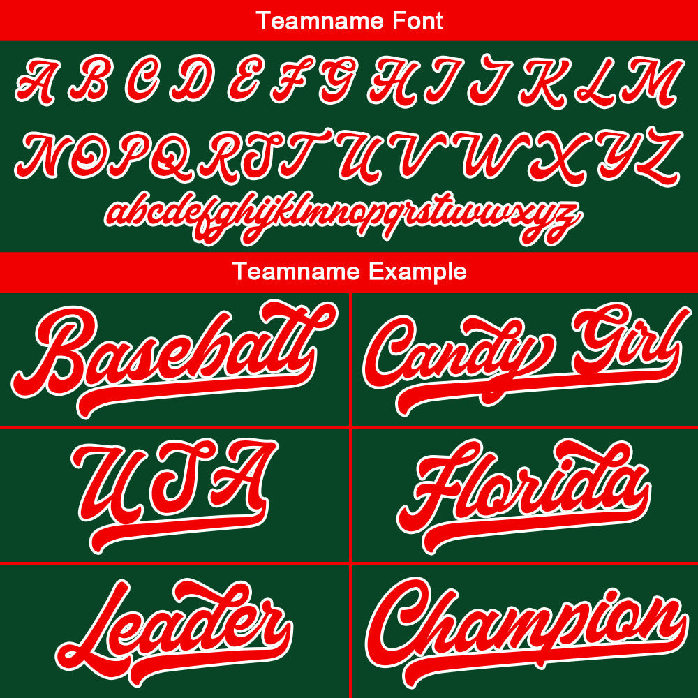 Camiseta de béisbol personalizada con diseño bordado & estilo hip hop & color verde oscuro-rojo
