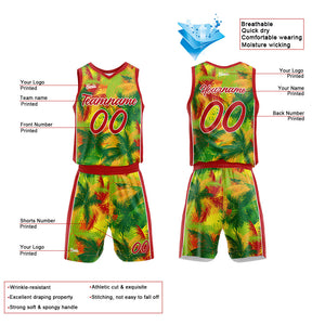 Uniforme de baloncesto personalizado con estampado de plantas tropicales-tu logotipo-nombre y número impresos