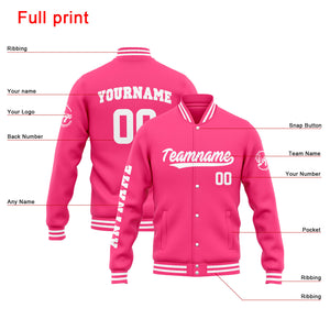 Chaqueta universitaria personalizada estilo Letterman para hombres-mujeres y jóvenes-color rosa y blanco