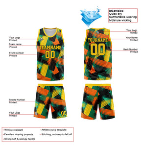 Uniforme de baloncesto personalizado amarillo y verde con tu logotipo-nombre y número impresos