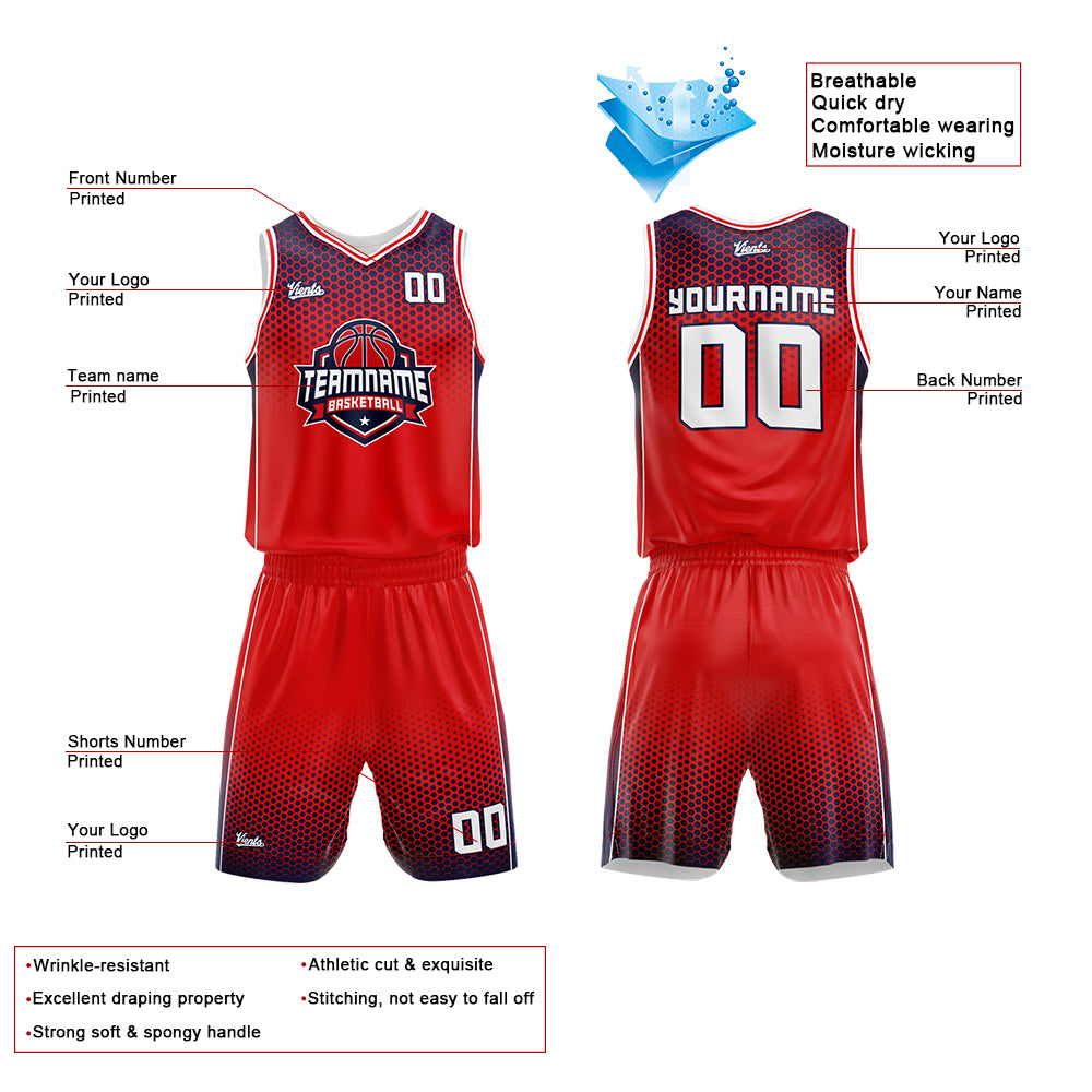 Uniforme de baloncesto personalizado de la Marina Roja impreso con su logotipo-nombre y número