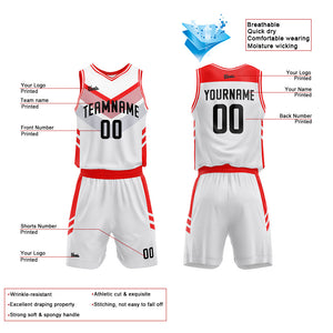 Uniforme de baloncesto personalizado blanco y rojo con tu logotipo-nombre y número impresos