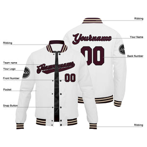 Chaqueta universitaria personalizada estilo Letterman para hombres-mujeres y jóvenes-color granate y blanco