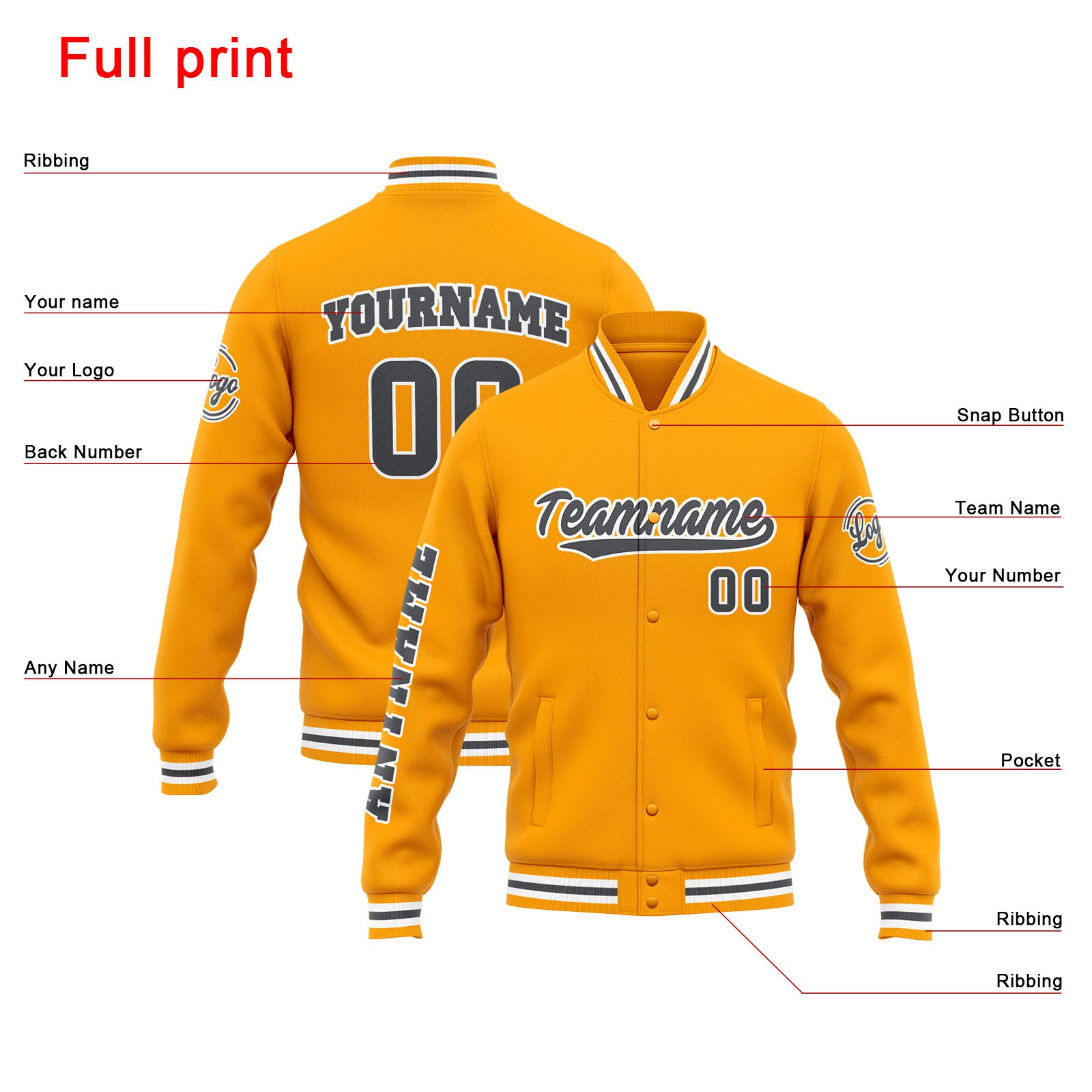 Chaqueta universitaria personalizada estilo Letterman para hombres-mujeres y jóvenes-color amarillo y gris