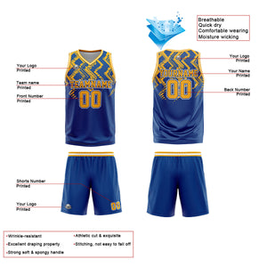 Uniforme de baloncesto personalizado azul y naranja con tu logotipo-nombre y número impresos