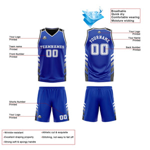 Traje de baloncesto reversible azul-negro y blanco personalizado para adultos y niños