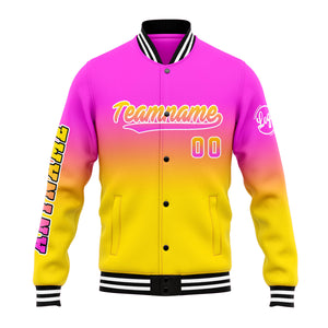 Chaqueta universitaria personalizada estilo Letterman para hombres-mujeres y jóvenes-color rosa y amarillo