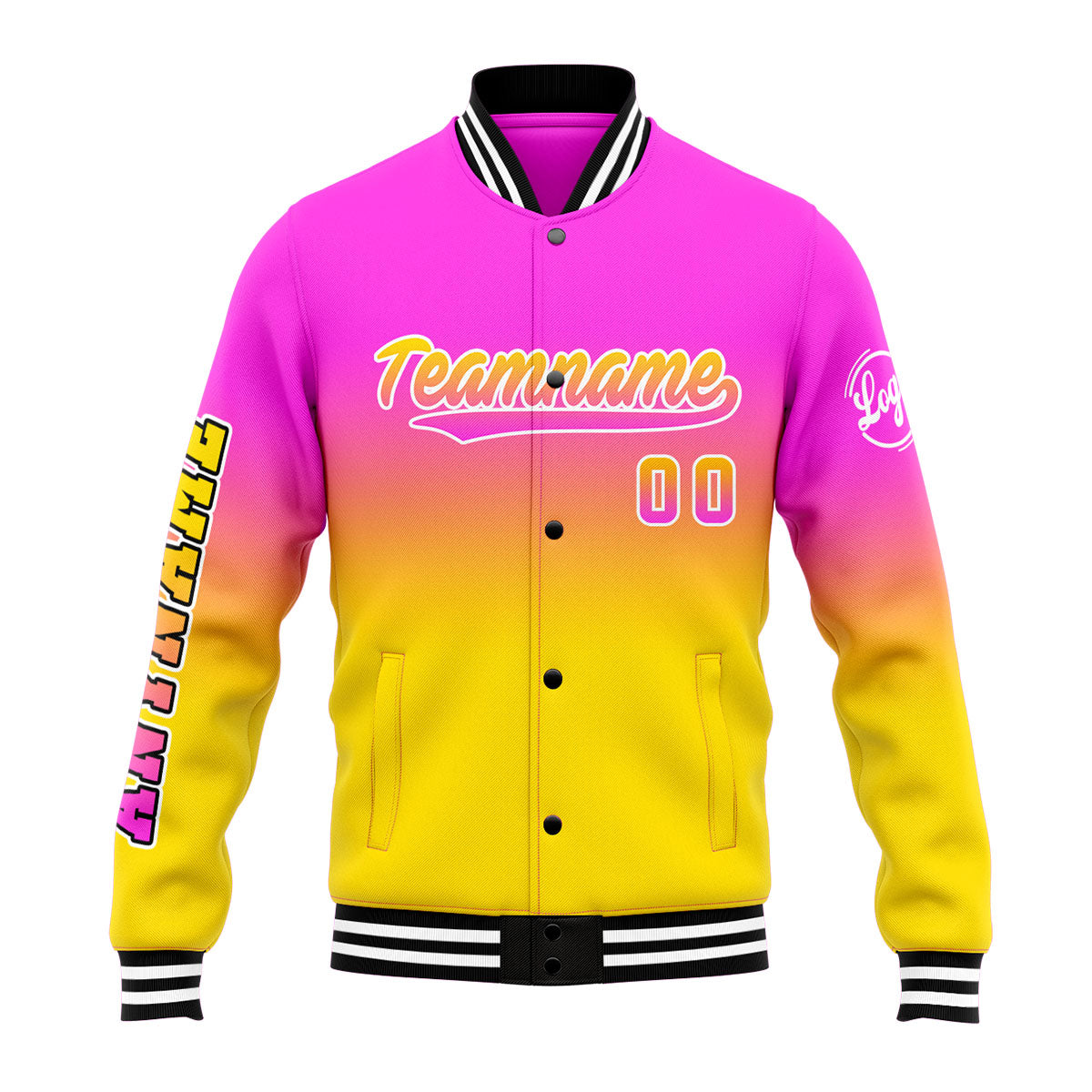 Chaqueta universitaria personalizada estilo Letterman para hombres-mujeres y jóvenes-color rosa y amarillo