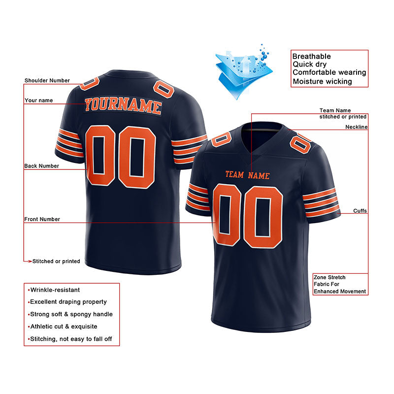 customized  authentic football jersey navy orange-white mesh