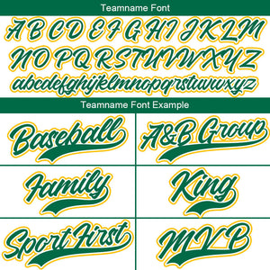 Camiseta de béisbol con dise?o personalizado estampado completo en blanco verde y amarillo