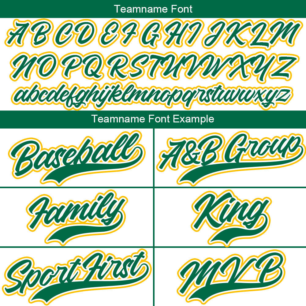 Camiseta de béisbol con dise?o personalizado estampado completo en blanco verde y amarillo