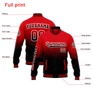 Chaqueta universitaria personalizada estilo Letterman para hombres-mujeres y jóvenes-color rojo y negro degradado