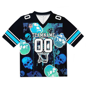 Camiseta de fútbol personalizada con nombre y número del equipo bordados y estampados-estilo grafiti con calavera -Azul claro