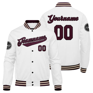 Chaqueta universitaria personalizada estilo Letterman para hombres-mujeres y jóvenes-color granate y blanco