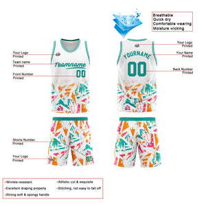 Uniforme de baloncesto personalizado en color blanco aguamarina con tu logotipo-nombre y número impresos