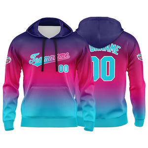 Sudadera con capucha personalizada con degradado para hombre-mujer-niña o niño Estampa tu logotipo-nombre o número en color malva y azul