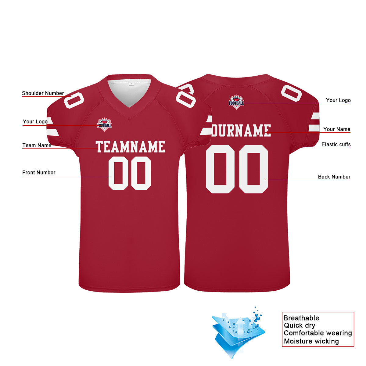 Camiseta de fútbol personalizada con nombre y número del equipo impresos en rojo