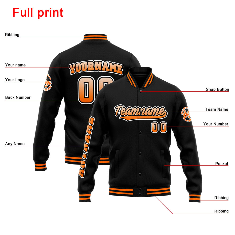 Chaqueta universitaria personalizada estilo Letterman para hombres-mujeres y jóvenes-color naranja y negro