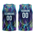 Uniforme de baloncesto personalizado morado y azul claro con su logotipo-nombre y número impresos