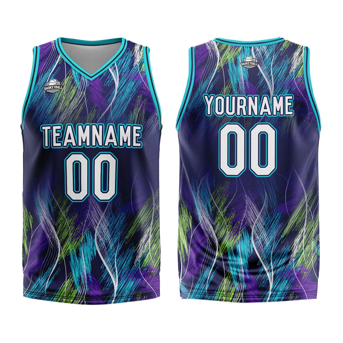 Uniforme de baloncesto personalizado morado y azul claro con su logotipo-nombre y número impresos