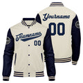 Chaqueta universitaria personalizada estilo Letterman para hombres-mujeres y jóvenes-color azul marino y crema