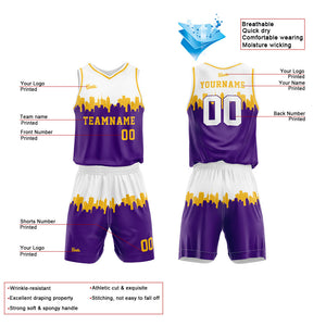 Uniforme de baloncesto personalizado blanco y morado con tu logotipo-nombre y número impresos