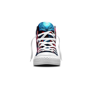 Skull Symphony: Zapatillas unisex de media caña de lona -Adéntrate en una vibrante melodía de color con un diseño de lápiz inspirado en calaveras para hombres y mujeres