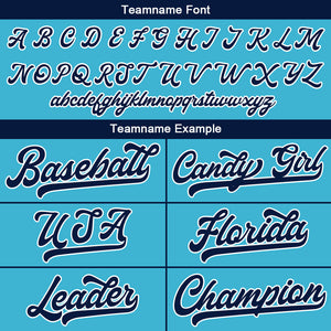 Camiseta de béisbol con dise?o personalizado estampado completo en azul claro negro y naranja