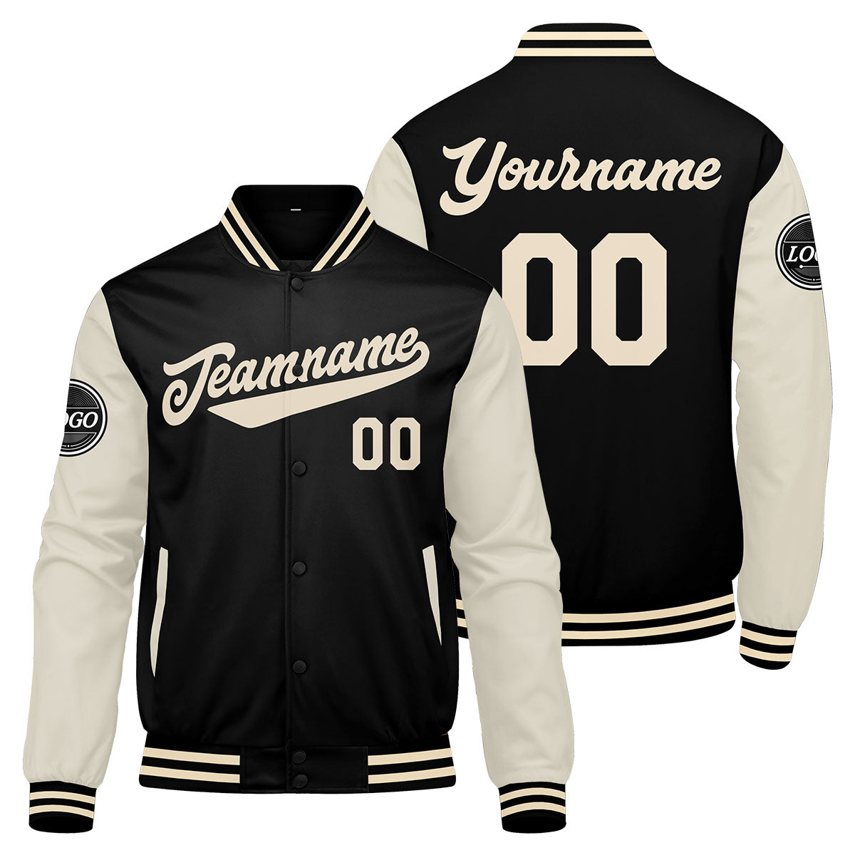Chaqueta universitaria personalizada estilo Letterman para hombres-mujeres y jóvenes-color negro y crema