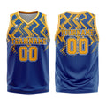 Uniforme de baloncesto personalizado azul y naranja con tu logotipo-nombre y número impresos