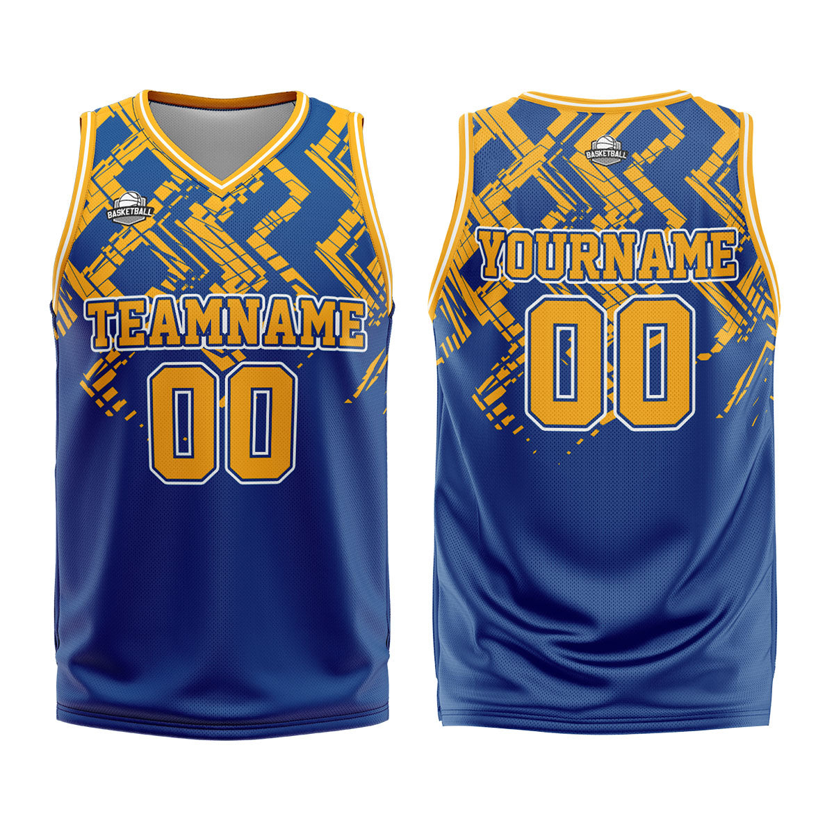 Uniforme de baloncesto personalizado azul y naranja con tu logotipo-nombre y número impresos