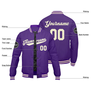 Chaqueta universitaria personalizada estilo Letterman para hombres-mujeres y jóvenes-color morado y crema
