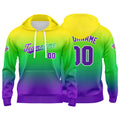 Sudadera con capucha personalizada con degradado para hombre-mujer-niña o niño Estampa tu logotipo-nombre o número en amarillo-verde y azul
