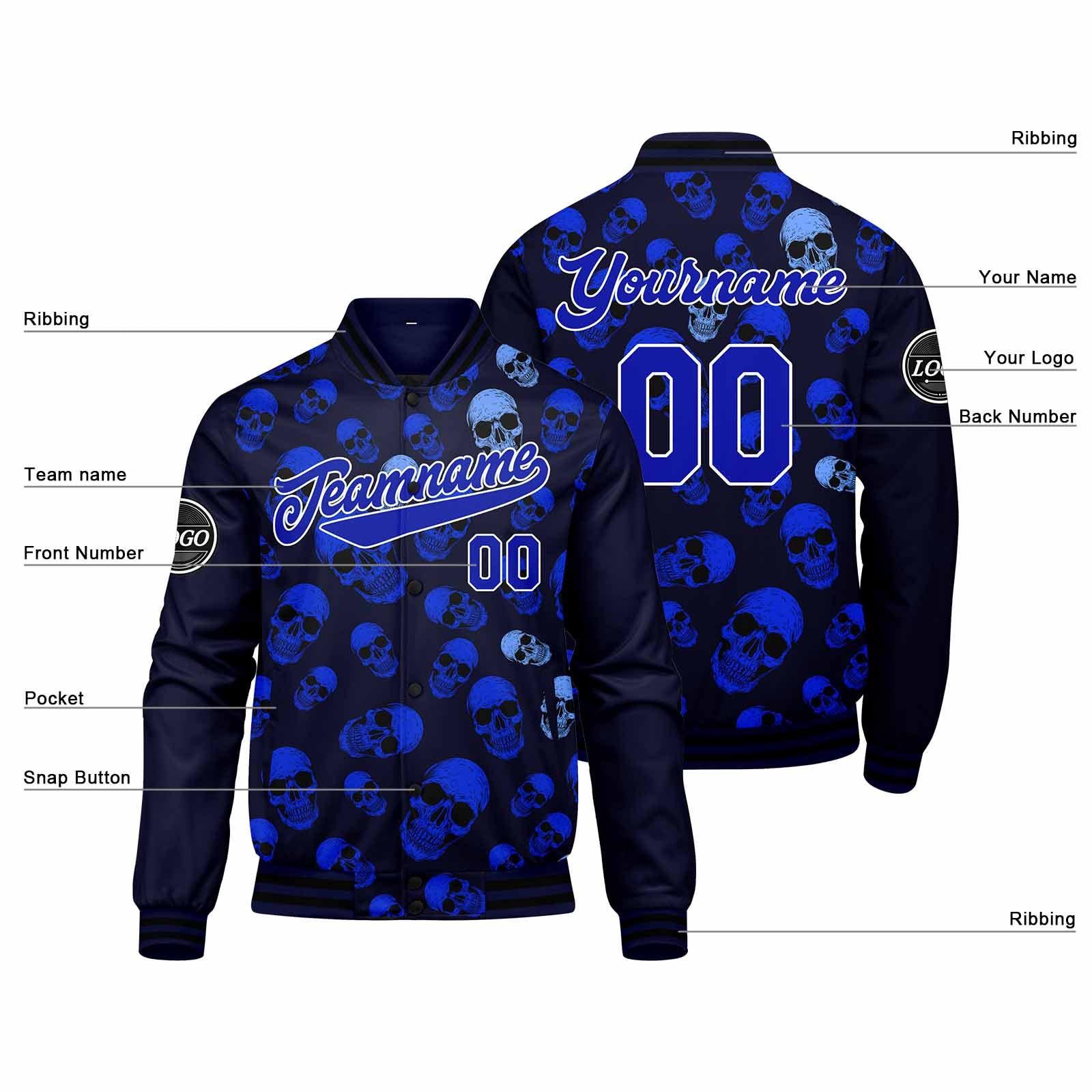 Chaqueta universitaria personalizada estilo Letterman para hombres-mujeres y jóvenes-color azul marino