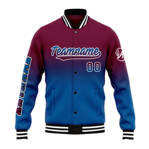 Chaqueta universitaria personalizada estilo Letterman para hombres-mujeres y jóvenes-color burdeos y azul