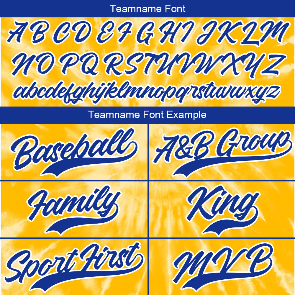 Camiseta de béisbol amarilla con dise?o personalizado de estampado completo y efecto tie-dye