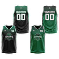 Traje de baloncesto reversible personalizado en negro-verde y blanco para adultos y niños